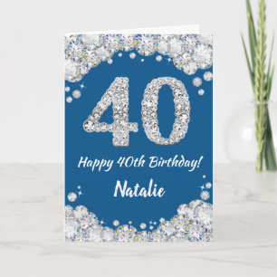 Cartão Placa brilhante aniversário de 40 anos azul e prat