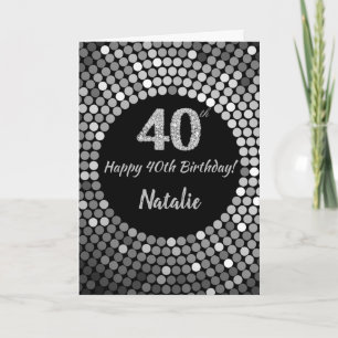 Cartão Placa brilhante aniversário de 40 anos preto e pr