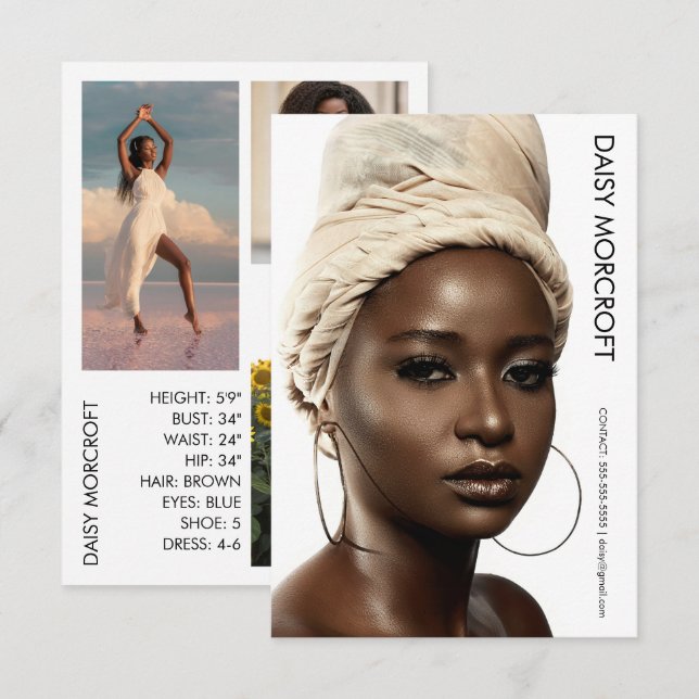 Cartão Placa comp de Foto do Ator de Modelo Profissional  (Frente/Verso)