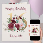 Cartão Placa de aniversário 16 Personalizada 16<br><div class="desc">Cartão de aniversário personalizado 16 com número floral 16. O design tem um número 16 de ouro,  decorado com rosas vermelho e marfim,  folhagem e folhas de eucalipto. O modelo está configurado para você personalizar o dentro de frente e de mensagem.</div>