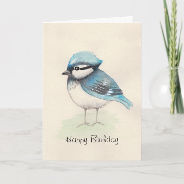 Cartão Placa de aniversário Bluejay Watercolor (Frente)