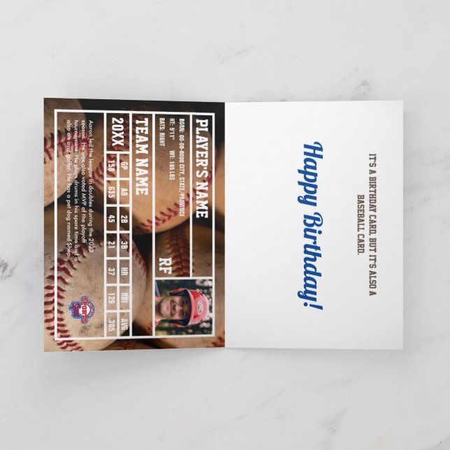 Cartão Placa de Aniversário da Placa Baseball com Estatís (Interior)
