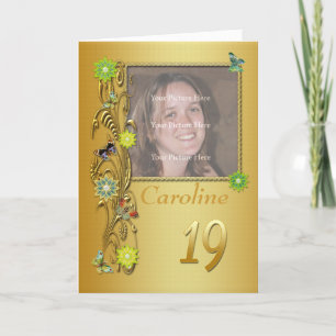 Cartão Placa de aniversário de 19° ouro Garden