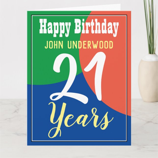 Cartão Placa de aniversário de 21 anos Feliz (Frente)