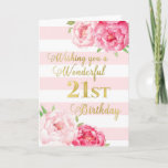 Cartão Placa de aniversário de 21 anos Feliz para Bandas<br><div class="desc">Feliz cartão aniversário de 21 anos com flores cor-de-água rosa,  listras cor-de-rosa pinceladas e versos pensativos.</div>