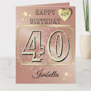 Cartão Placa de aniversário de 40 anos Dourada personaliz