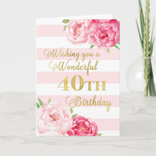 Cartão Placa de aniversário de 40 anos Feliz, com faixas