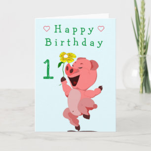 Cartão Placa de aniversário de bebê de porco feliz - pers