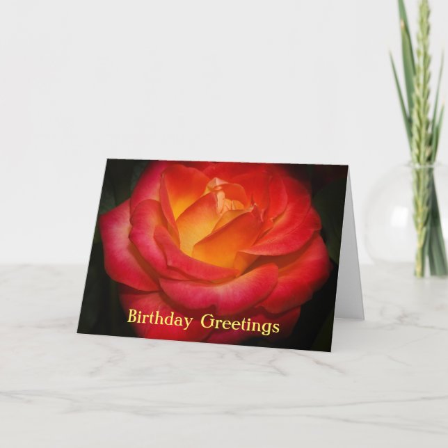 Cartão Placa de Aniversário de Rosa Flaming (Frente)