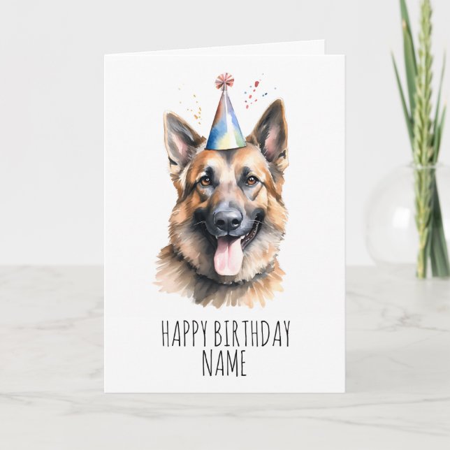 Cartão Placa de Aniversário do German shepherd de Aquarel (Frente)