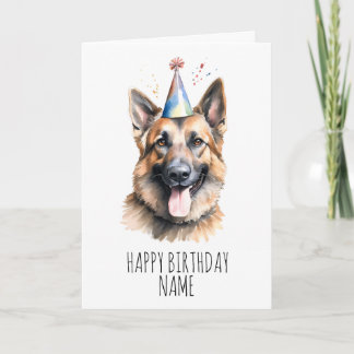 Cartão Placa de Aniversário do German shepherd de Aquarel