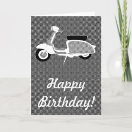 Cartão Placa de aniversário do Patinete Retroativo preto
