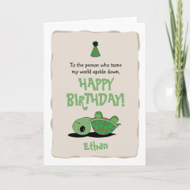 Cartão Placa de aniversário feliz com tartaruga invertida