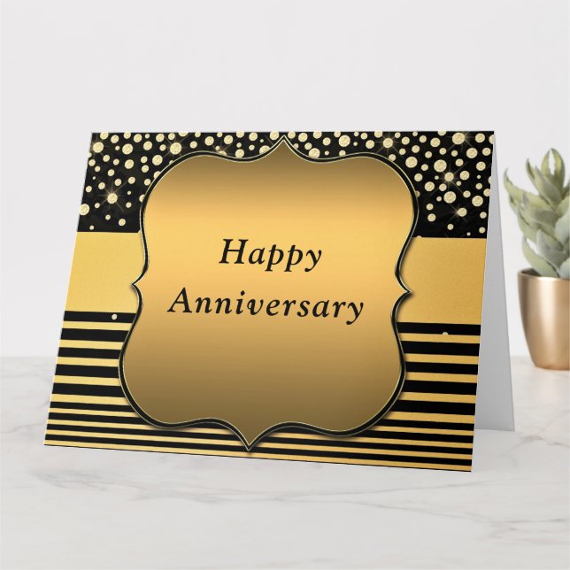 Cartão Placa de Aniversário Glitter Preta e Dourada (Planta pequena)