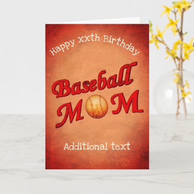Cartão Placa de Aniversário Personalizada da Mãe Baseball (Flor Amarela)