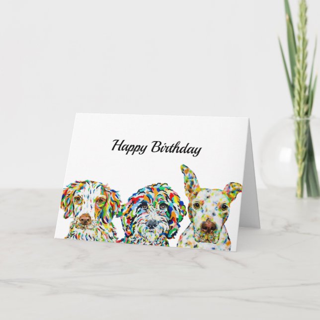 Cartão Placa de aniversário Spaniel Sheepadoodle Pitbull (Frente)