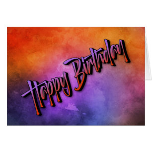 Cartão Placa de Aniversário Vivid Abstrato Flame Red e Pu