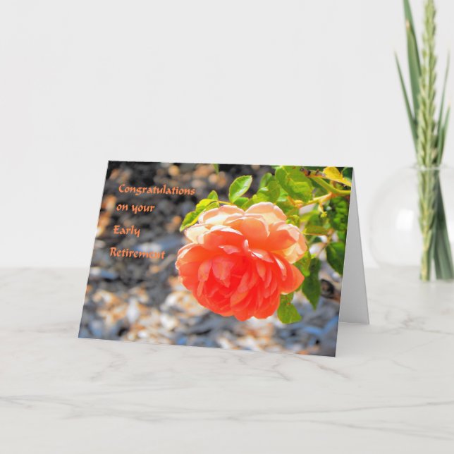 Cartão Placa de aposentadoria antecipada com Rosa laranja (Frente)