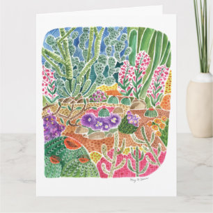 Cartão Placa de Aquarela Cactus, Paisagem Colorida do Des