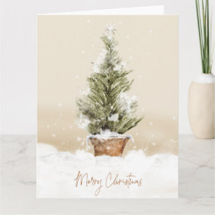 Cartão Placa de Aquarela de Árvore de Neve Feliz de Natal