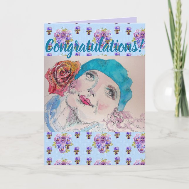 Cartão Placa de arte de regatulações Florais de Rosa verm (Frente)