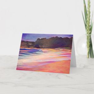 Cartão Placa de Arte em Praia Sunset Watercolor