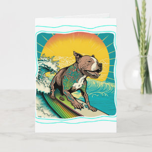 Cartão Placa de Artes Gráficas Feliz para Surfe de Cão