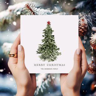 Cartão Placa de Árvore de Natal Simples com Aquarela