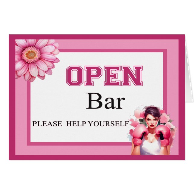 Cartão Placa de Bar Aberta do Cancer de Mama Floral, rosa (Frente horizontal)