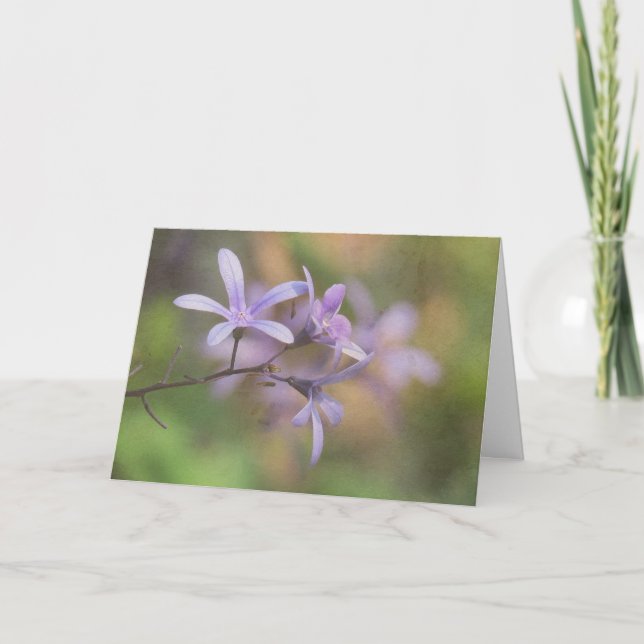 Cartão Placa de bordo com ramificação de flores roxas (Frente)