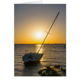 Cartão Placa de brisa de veleiro Sunset Shipreck no Golfo