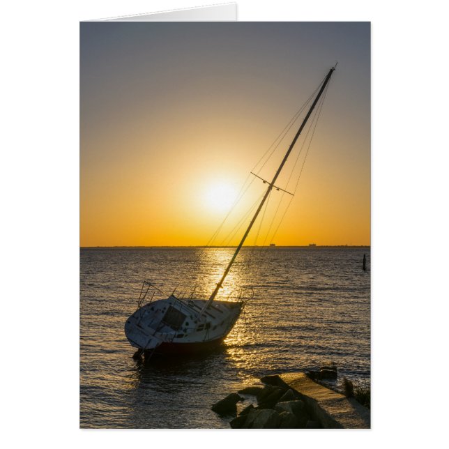 Cartão Placa de brisa de veleiro Sunset Shipreck no Golfo (Frente)
