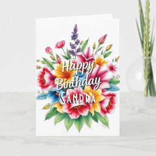Cartão Placa de Buquê Floral Feliz Aniversário