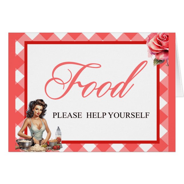 Cartão Placa de Comida da Festa de solteira Pinup Rosa (Frente horizontal)