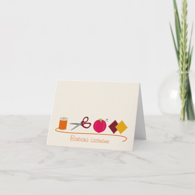 Cartão Placa de costura - Tecido dos pinos da tesoura de  (Frente)