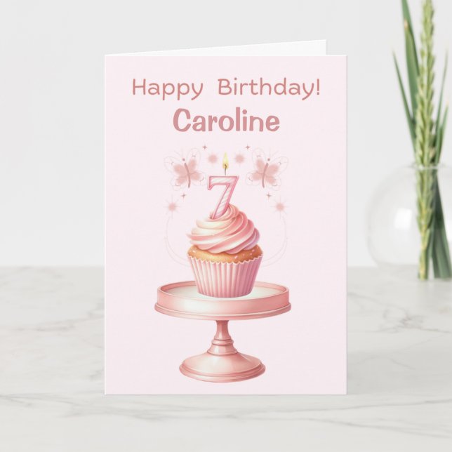 Cartão Placa de Cupcake de aniversário de 7 personalizada (Frente)