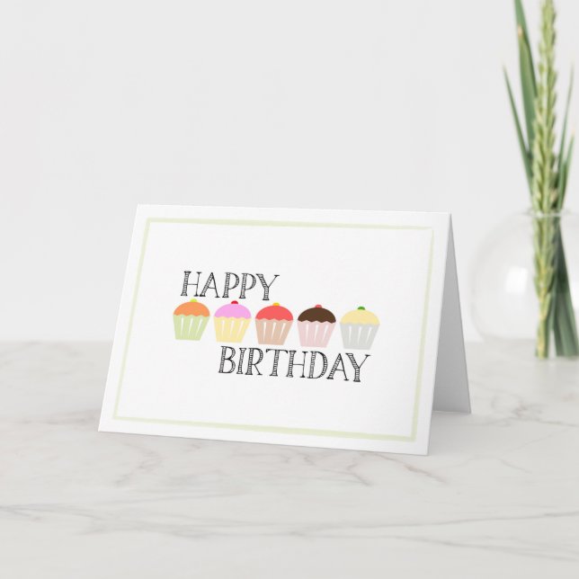 Cartão Placa de Cupcake Feliz Aniversário 5 (Frente)