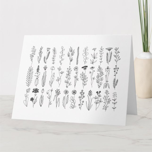 Cartão Placa De Desenho De Tinta De Flores E Plantas (Frente)