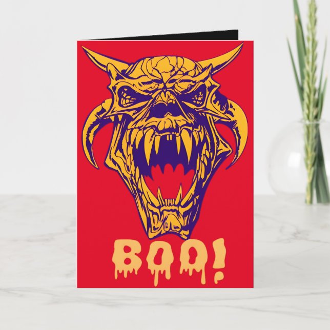 Cartão Placa de Design do Halloween do Monstro Fierce BOO (Frente)