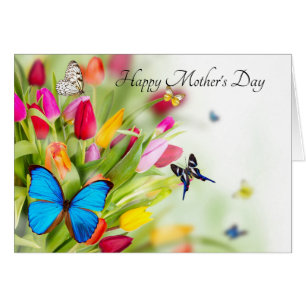 Cartão Placa de Dia de as mães Butterflies & tulips