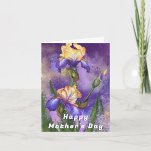 Cartão Placa de dia de as mães com Flores Íris Roxas