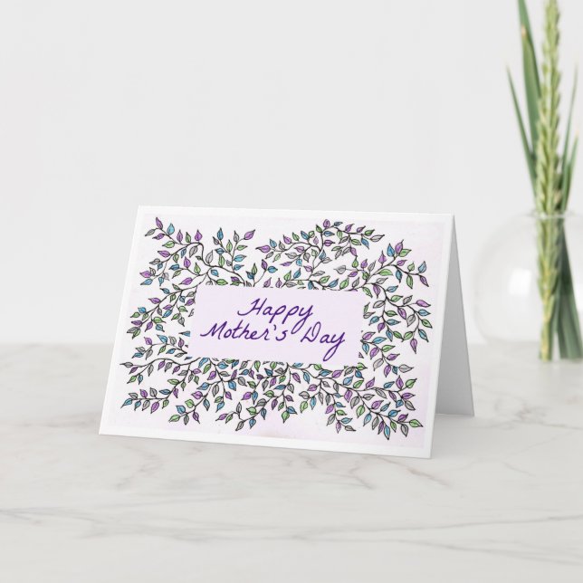 Cartão Placa de dia de as mães com vinha roxa e verde (Frente)