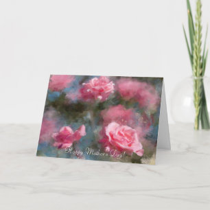 Cartão Placa de Dia de as mães de Arte de Rosas Rosa