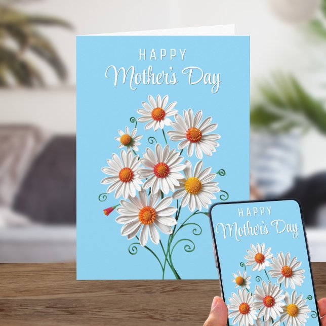Cartão Placa de Dia de as mães de Arte Floral Daisy Quill (A pretty bouquet of daisies to send to your mom this Mother's Day! Just add your message)