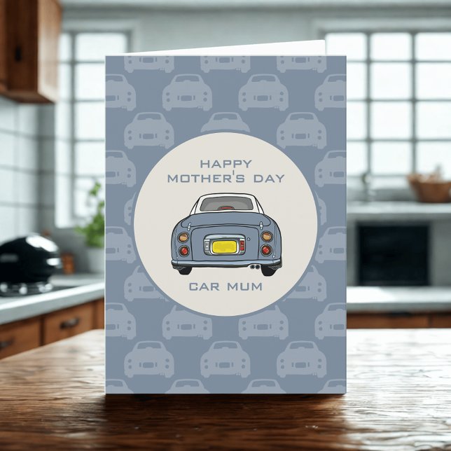 Cartão Placa de dia de as mães do seu carro-Cinza Figaro (Happy Mother's Day Card fro your Lapis Grey Figaro Car)