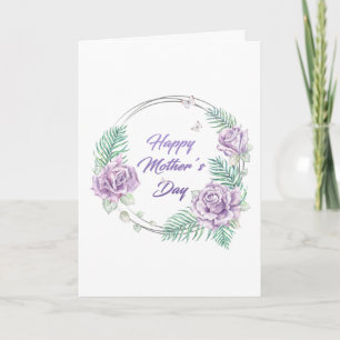 Cartão Placa de Dia de as mães Feliz Floral Púrpura Perso