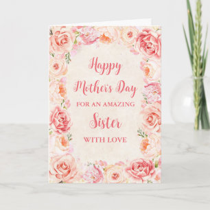 Cartão Placa de Dia de as mães Feliz Irmã Flores Rosa