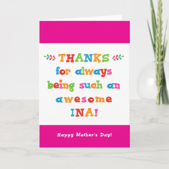 Cartão Placa de dia de as mães para Ina (Frente)
