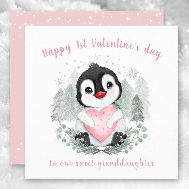 Cartão Placa de Dia de os namorados rosa pinguim-ceta (Cute Penguin pink Valentine's day Card)