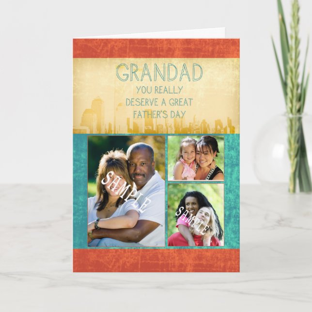 Cartão Placa de Dia de os pais para vovô, sua fotografia  (Frente)